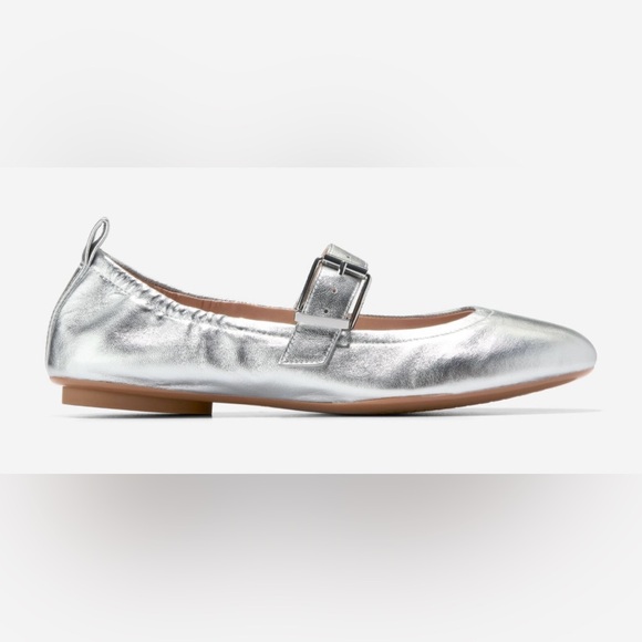 Silver MARY JANE BALLET FLATS - Picture 1 of 8